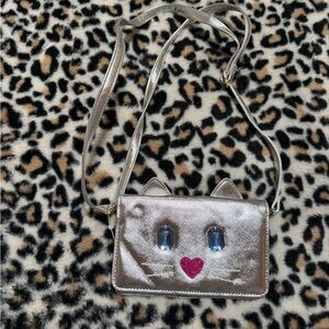 Betsey Johnson Silver Cat Crossbody Bag